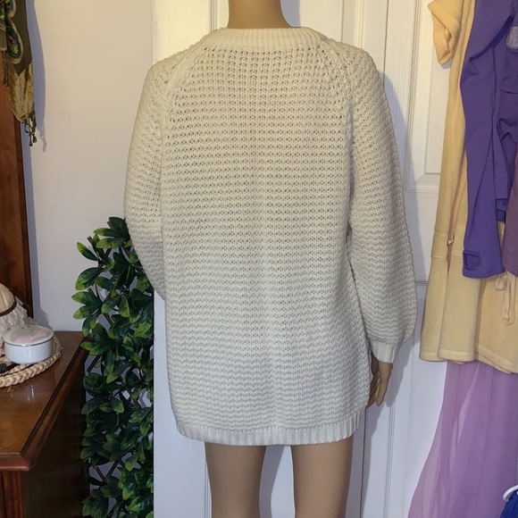 Vintage crew neck ivory cream cable knit tunic sweater pullover M L - Picture 8 of 12